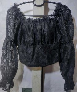 Black Lace Long Sleeve Crop Top