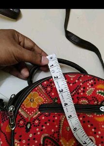 Red Patterned Round Crossbody Bag