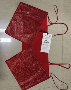Red Rhinestone Crop Top By Zara