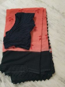 Rust Saree With Black Laces