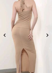 Shein Halter Tie-Up Neck Textured Top With Skirt