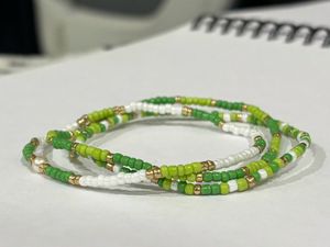 Green & Gold Seed Bead Bracelet Set