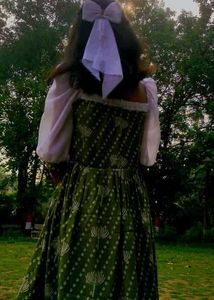 Boho Green Dress with Puff Sleeves