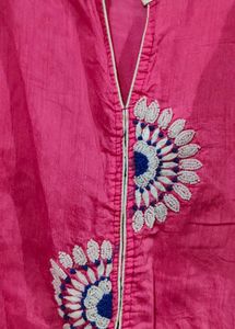 Pink Straight Kurti With Moti Work