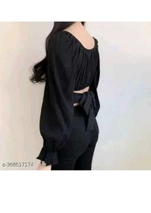Chic Black Long Sleeve Crop Top