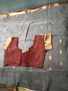 GentlyUsed LanchiPattu GreySaree with maroon blous