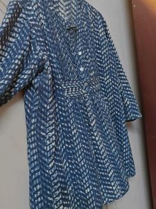 Indigo Ikkat Printed Short Women Tunic Top