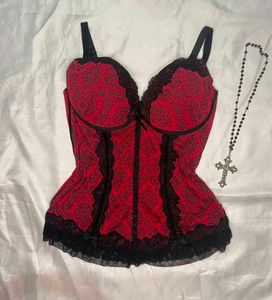 red bustier corset with lace