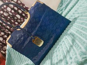 SUSEN Blue Patterned Leather Satchel
