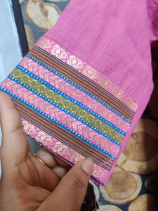 Pink Cotton Suit With Stripes Border