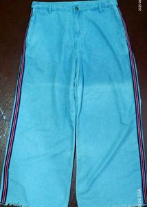 Light Blue Wide-Leg Jeans with Racing Stripe