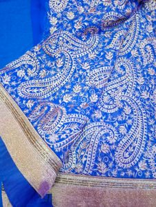 Elegant Blue Heavy Embroidered Saree