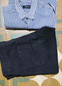 Striped Shirt & Black Jeans Set