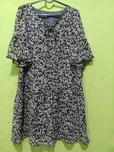 Floral Print Ruffle Sleeve Dress