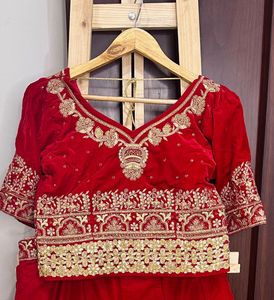 Red Velvet Embroidered Lehenga Choli