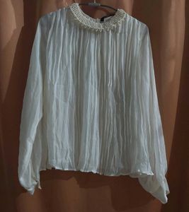 Top With Faux Pearl Detail At The Neck