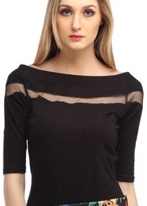 Regular Seleeve Solid Women Black Top, Size L