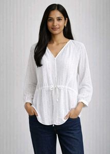 PRIMARK White V-Neck Tie-Waist Blouse