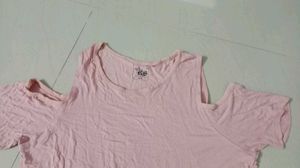 Pink cold-shoulder top