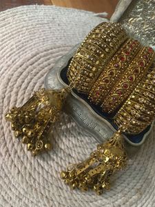 Traditional Gold-Tone Bridal Bangles with Jhumka c