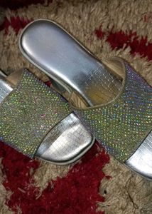 Golden High Heels With Sparkling Stone ,