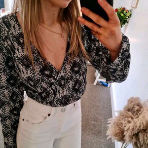 H&amp;M Snakeskin Print Wrap Top