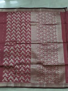 Rose Saree With Silver Zari Border