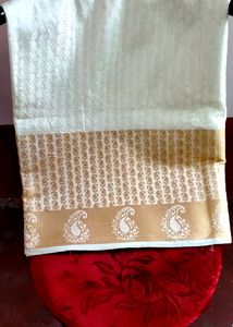 Brown Bordered White Saree For Festivals