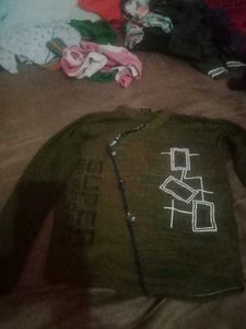 Olive Green Graphic Print Cardigan