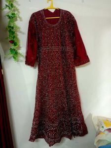 Maroon Bridal Gown (semi stitched)