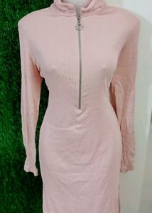 Ribbed Zipper Bodycon Midi