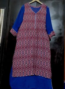 Blue & Pink Orange Printed Kurti for 44 Bust