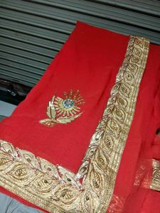 Red & Gold Embroidered Saree