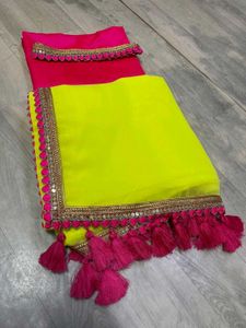 Bright Green Tassel Saree