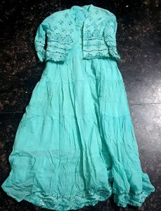 Soft Cyan Frock With Overcoat