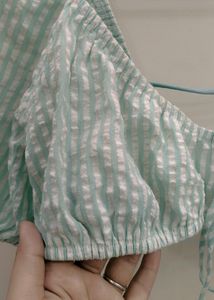 White And Blue Backless Crop Top