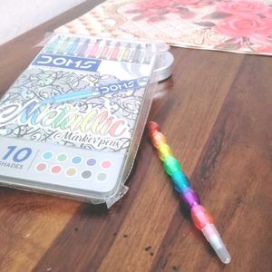 Doms Metallic Marker Pens + Rainbow Pencil