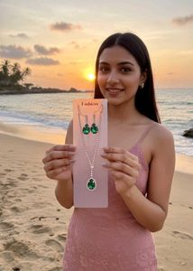 Green Emerald Rhinestone Chain Necklace