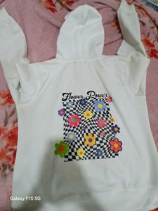 White Hoodie with Flower Detail