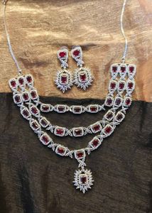 Red  Cubic Zirconia Stone Necklace &amp; Earring Set