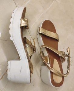 Block Heels Sandals With Golden Straps