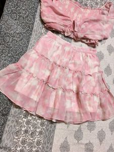AND Women Pink Tie &amp; Dye Top Skirt Co-ord Set