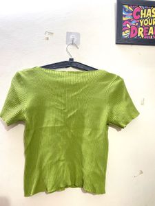 Green Ribbed Knit Top