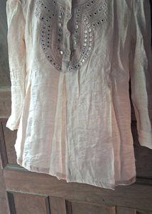 Women’s Light Peach Cotton Silk Straight Kurti