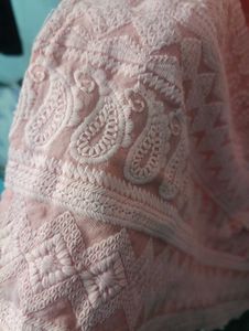 Peach Chikankari Kurti Legging And Dupatta Set