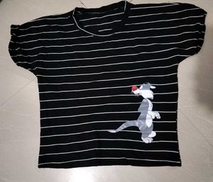 Sylvester Print Casual Black Top