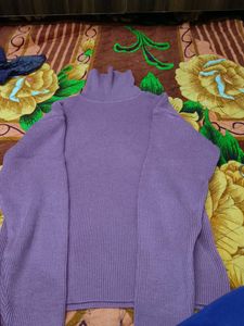 Lilac Turtleneck Ribbed Sweater