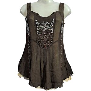 Embellished Brown Sleeveless Top