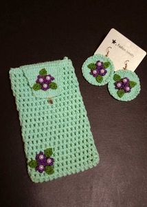 Crochet Mobile Pouch With Matching Earrings