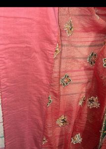 Rust &amp; Green Embroidered Saree